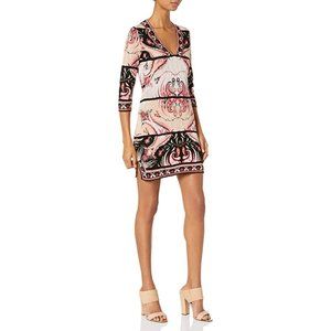 Rachel Zoe Franklin Dress Bellini Pink Paisley Print Knit V Neck size XS